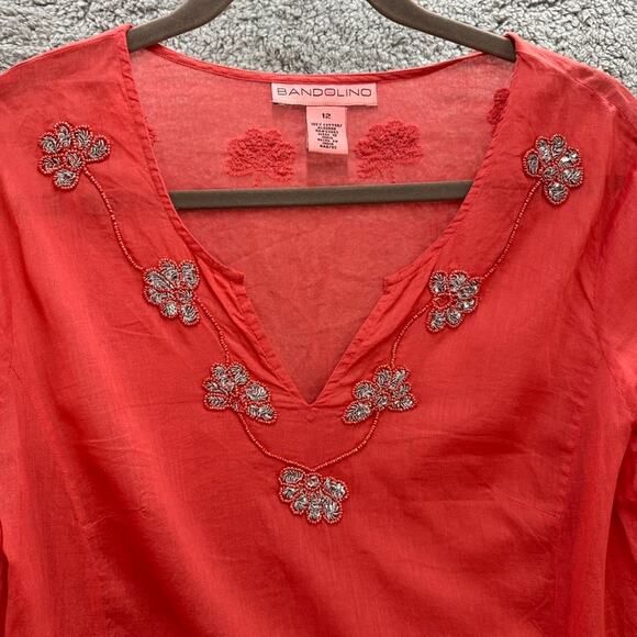 Bandolino Size 12 Cover-Up Salmon Color Embroidered Sequins Side Ties Beach - Picture 6 of 12